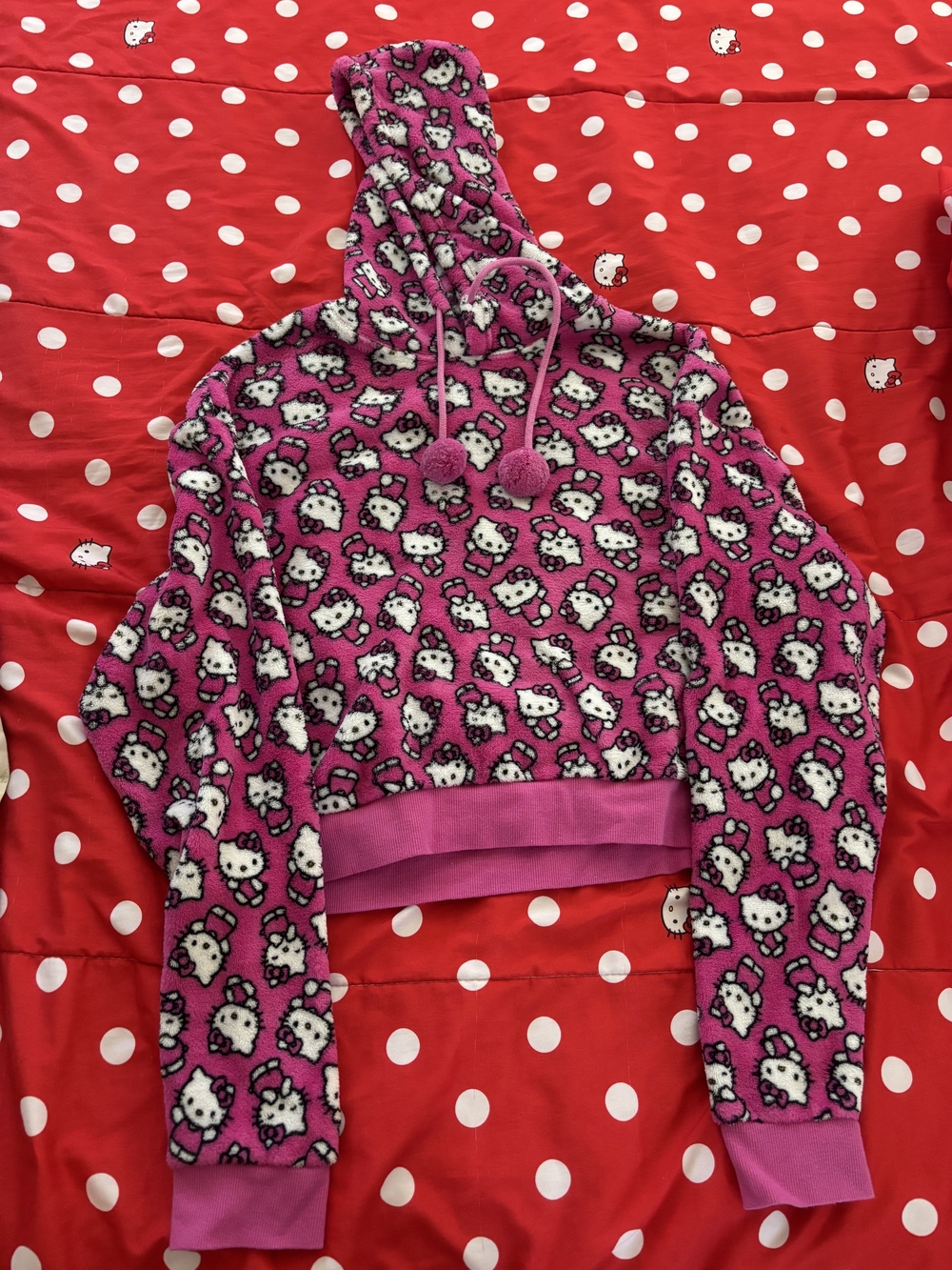Sanrio Pink Hello Kitty Cropped Fleece Hoodie